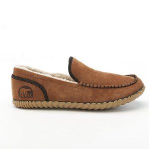 SOREL Men's Tan Suede Black Stitching DUDE MOC Slippers Loafers